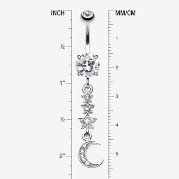 Detail View 1 of Beaming Stars and Moon Belly Button Ring-Clear Gem